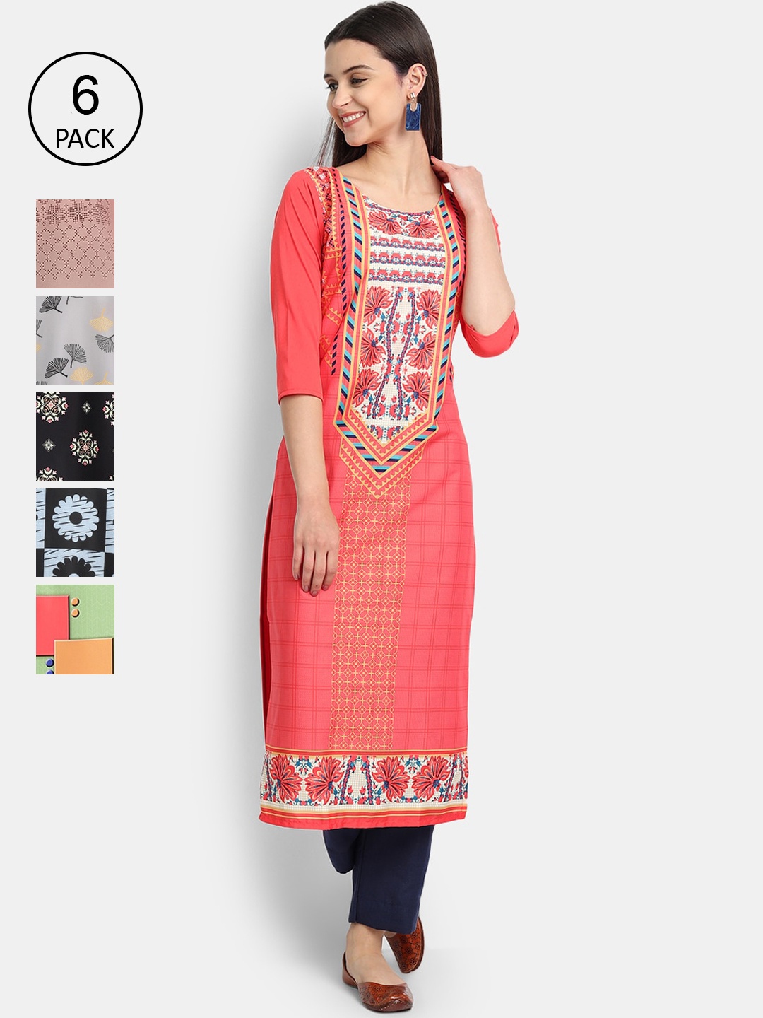 

7Threads Women Green & Black Ethnic Motifs Printed Crepe Kurta
