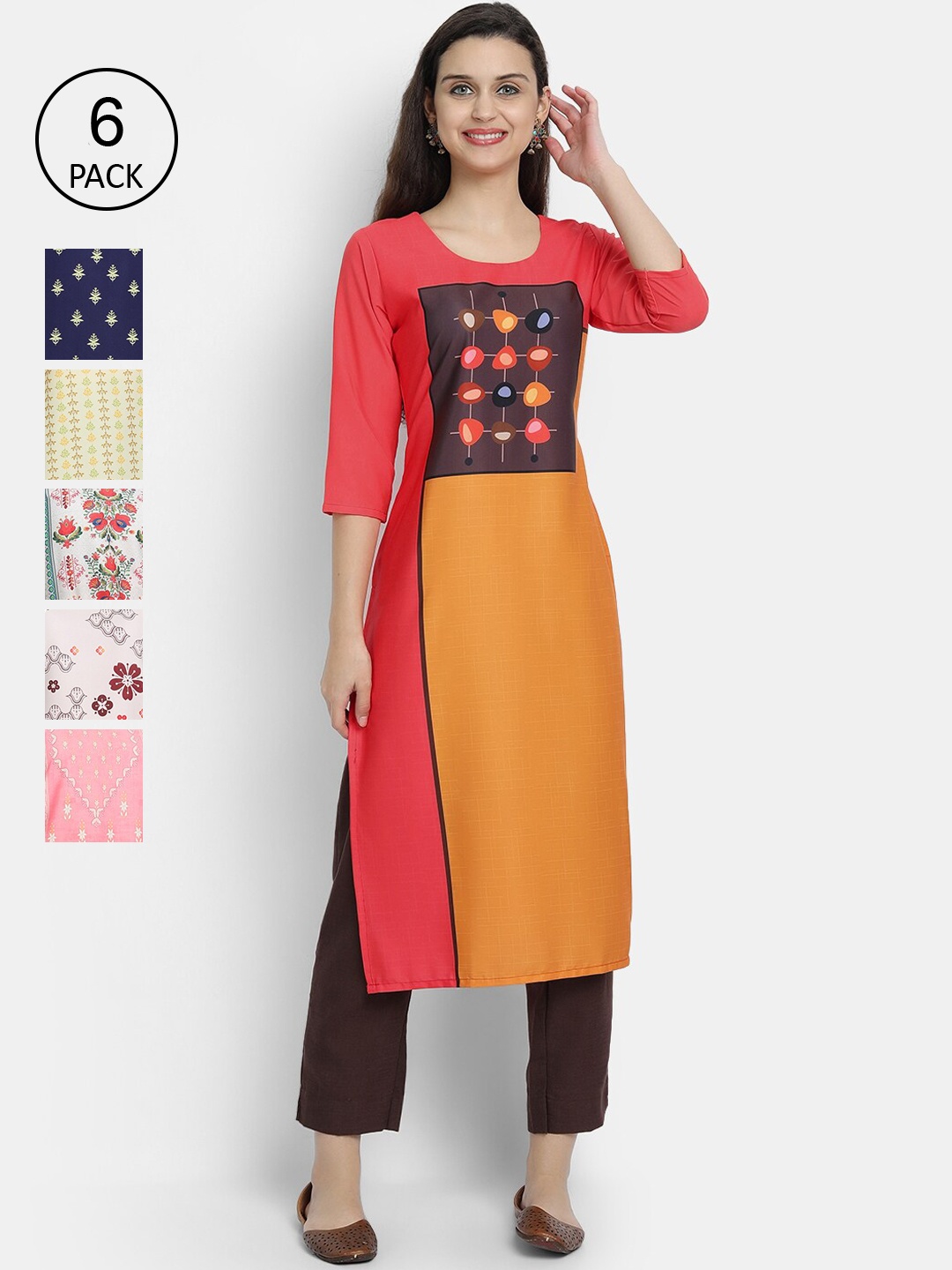 

7Threads Women Multicoloured Floral Printed Thread Work Crepe Kurta, Multi