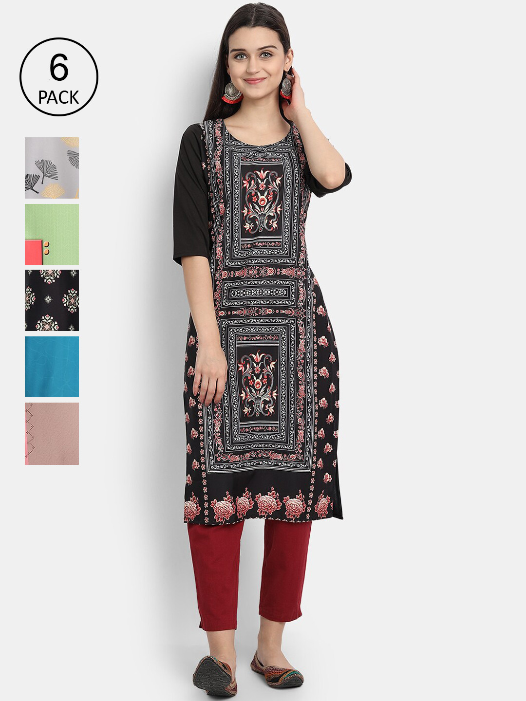 

7Threads Women Black & Blue Ethnic Motifs Printed Crepe Kurta