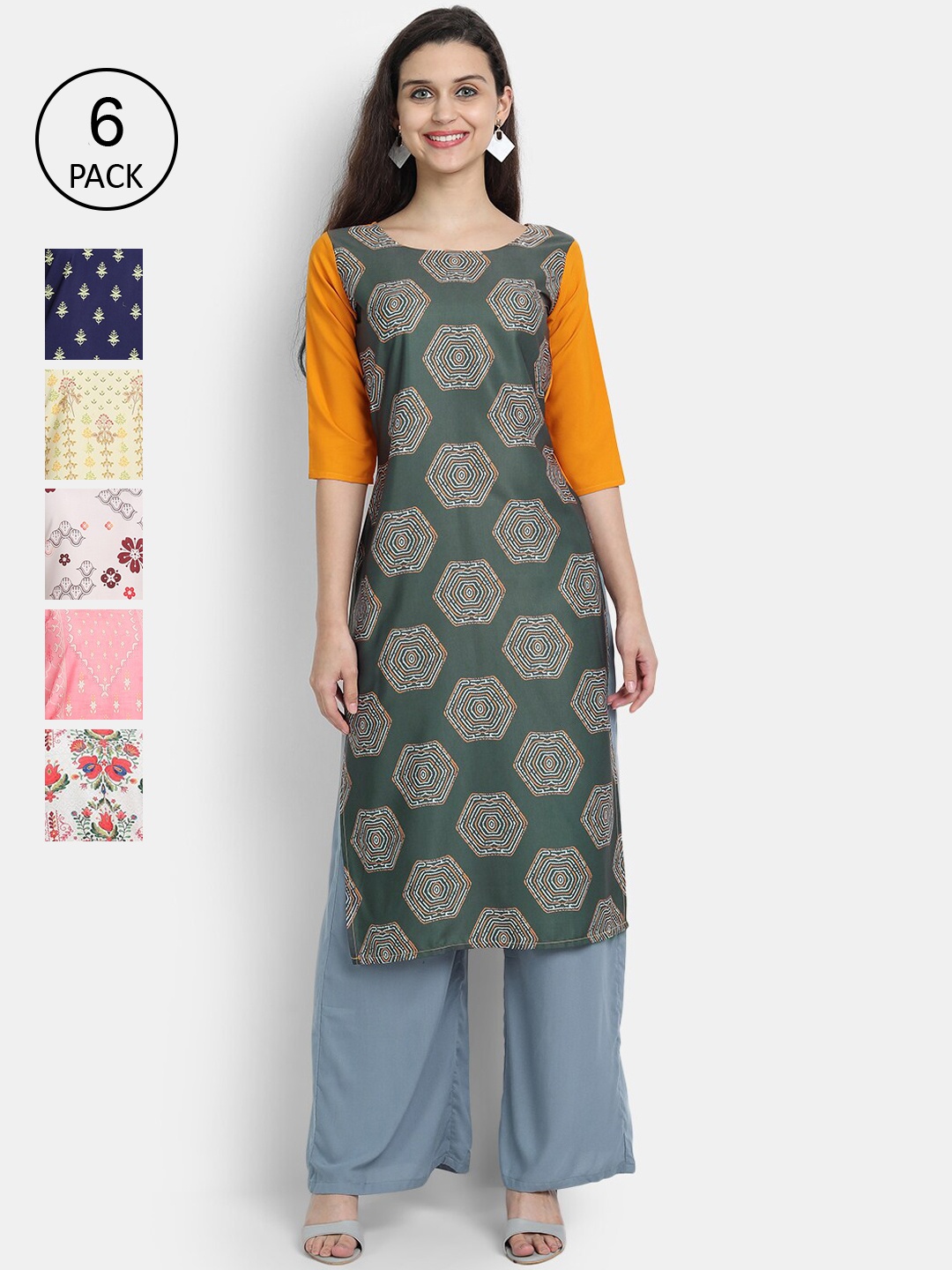 

7Threads Women Yellow & White Ethnic Motifs Printed Thread Work Crepe Kurta