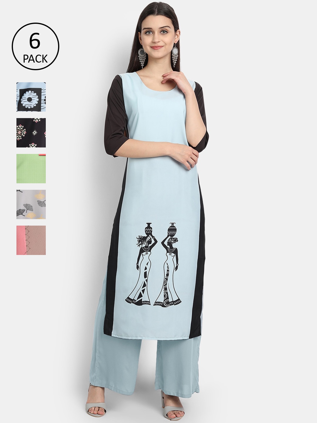 

7Threads Women Blue & Black Floral Printed Crepe Kurta