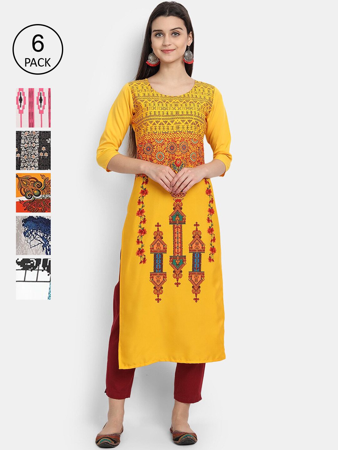 

7Threads Women Multicoloured Ethnic Motifs Embroidered Crepe Kurta, Multi
