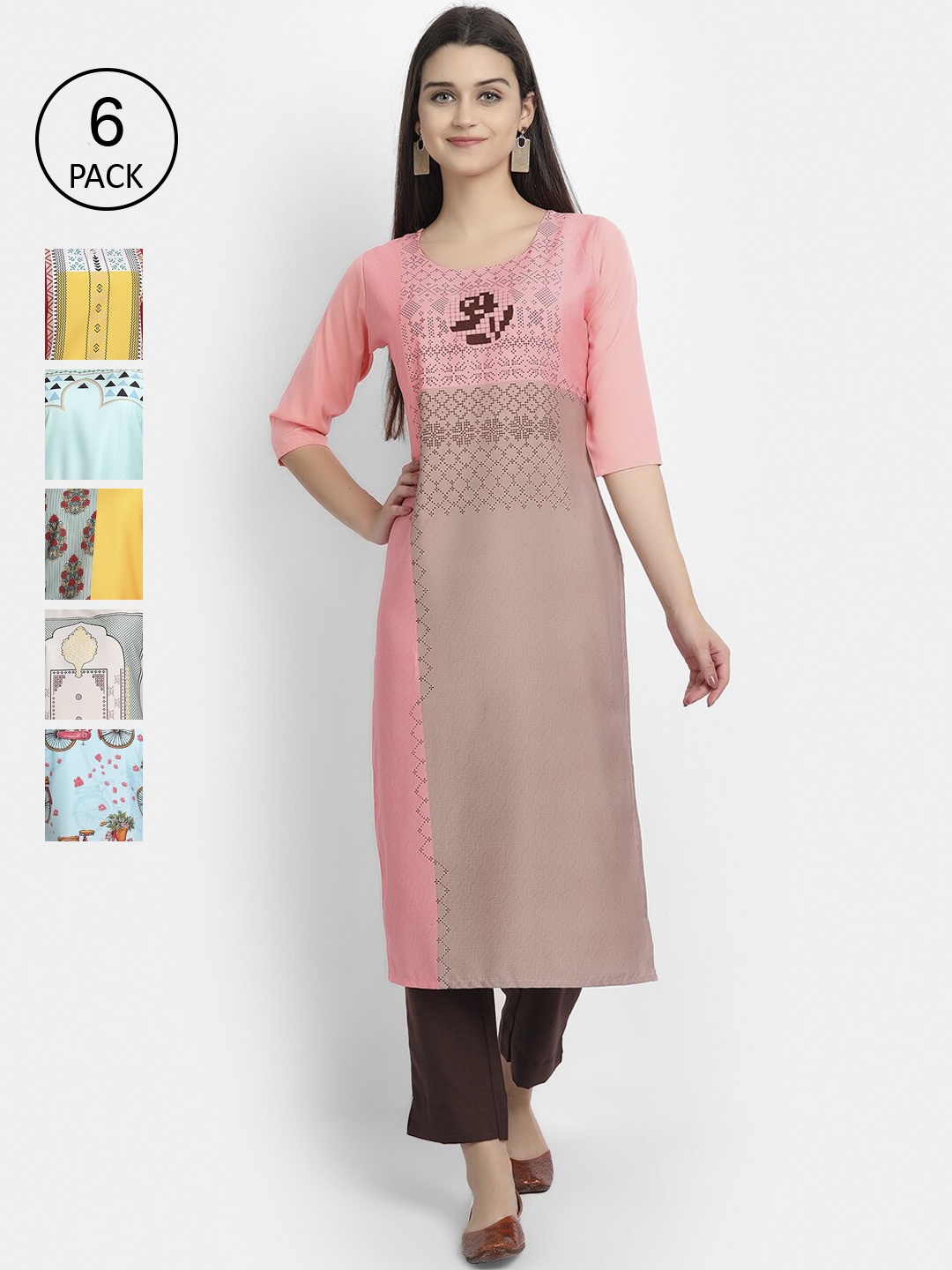 

7Threads Women Pack Of 6 Floral Printed Crepe Kurta, Multi