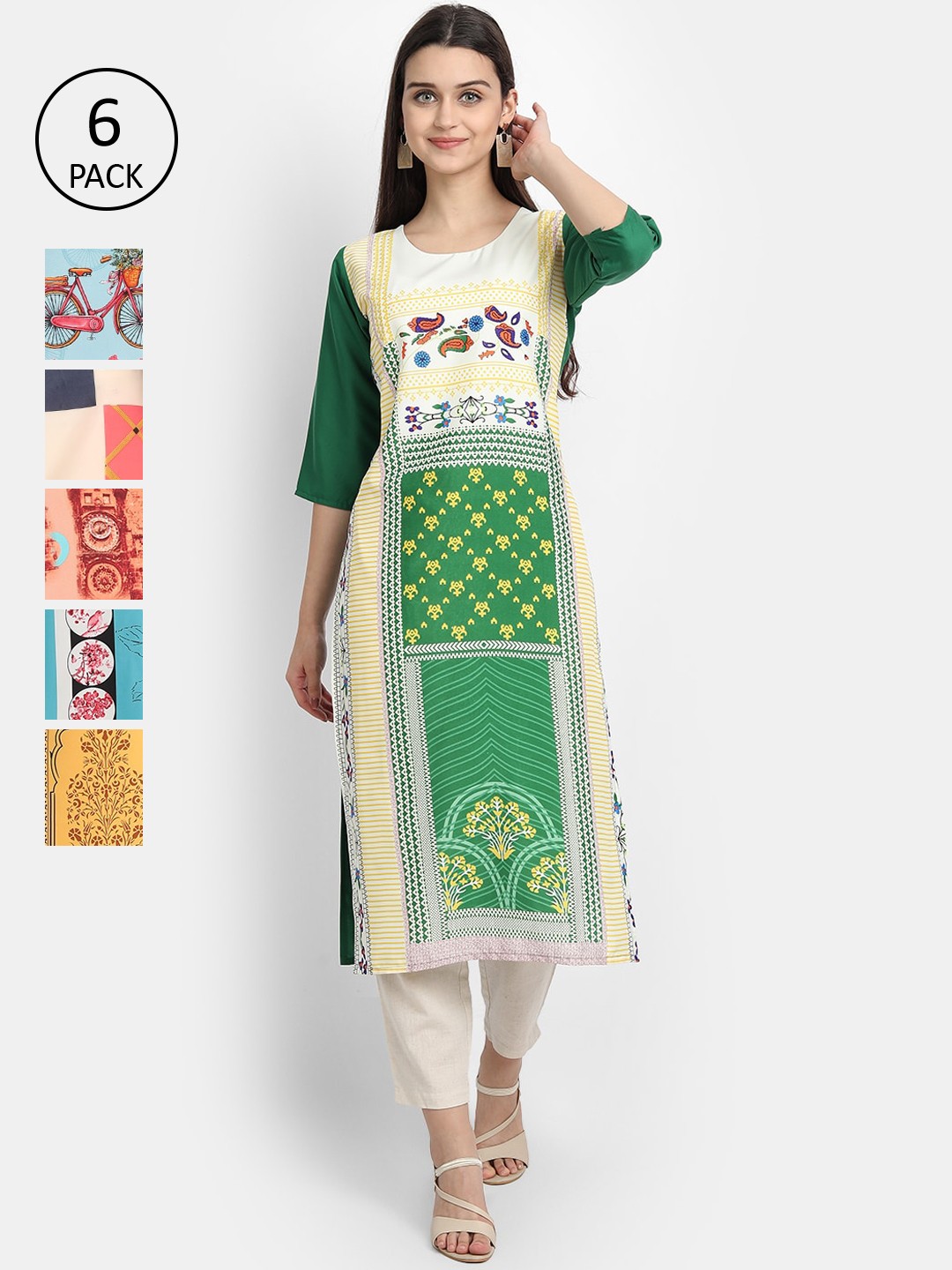 

7Threads Women Multicoloured Ethnic Motifs Printed Thread Work Crepe Kurta, Multi