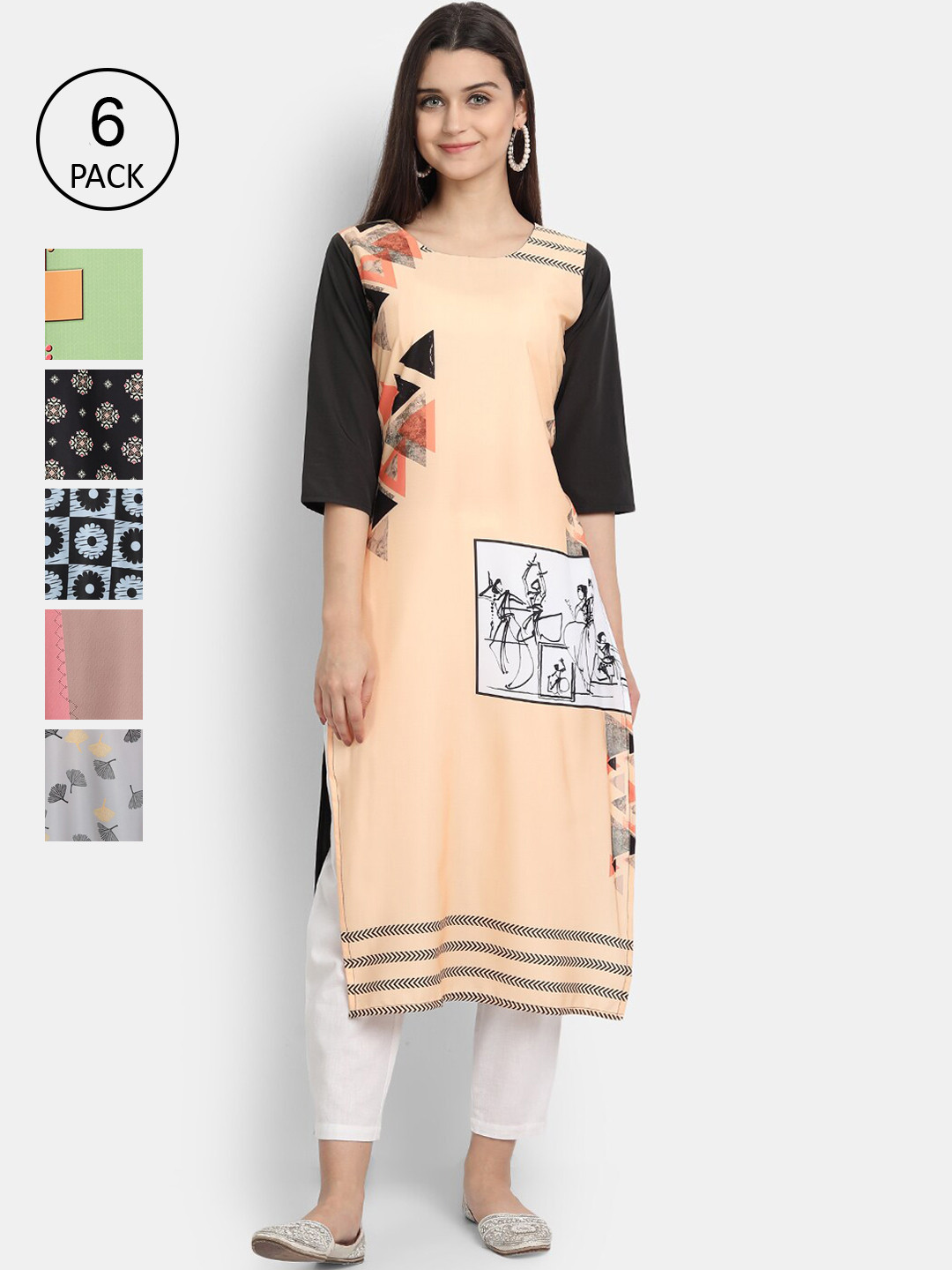 

7Threads Women Multicoloured Geometric Printed Patchwork Crepe Kurta, Multi