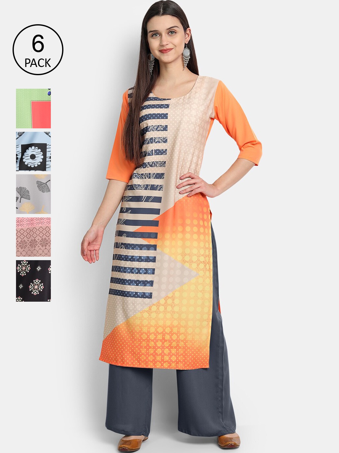 

7Threads Women Multicoloured Printed Extended Sleeves Crepe Kurta, Multi