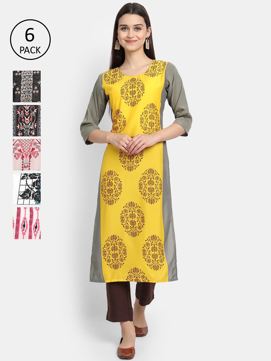 

7Threads Women Multicoloured Ethnic Motifs Printed Patchwork Crepe Kurta, Multi