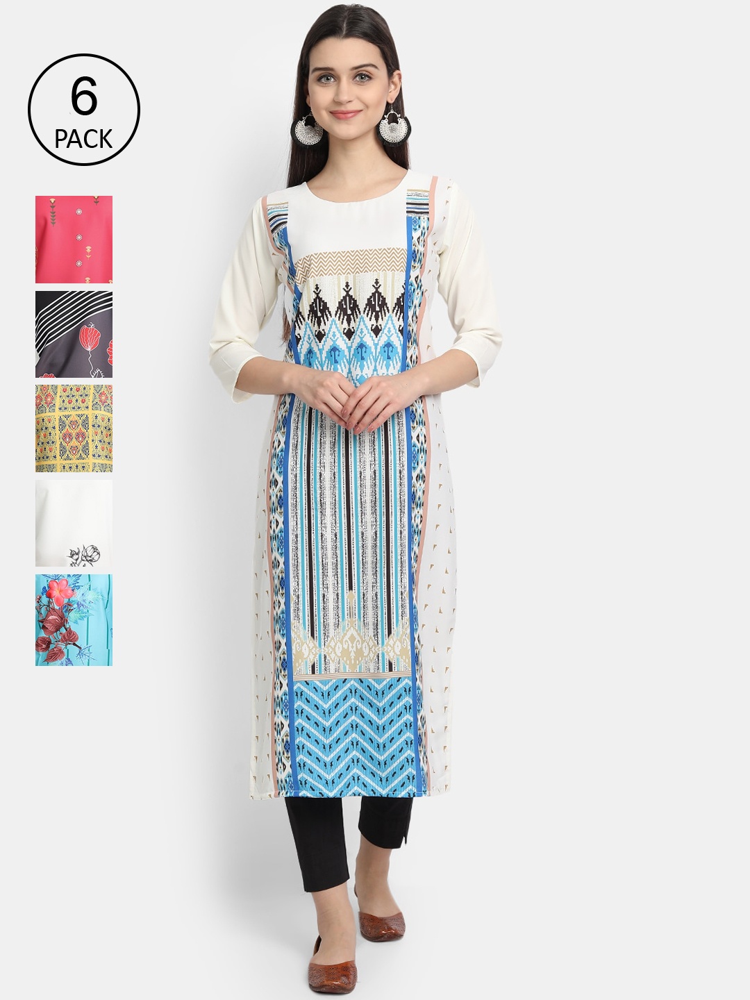 

7Threads Women Multicoloured Ethnic Motifs Printed Crepe Kurta, Multi