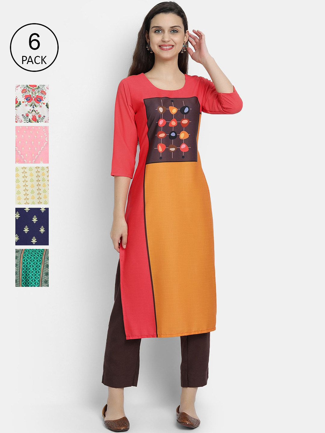 

7Threads Women Multicoloured & tigers eye Colourblocked Thread Work Crepe Kurta, Multi