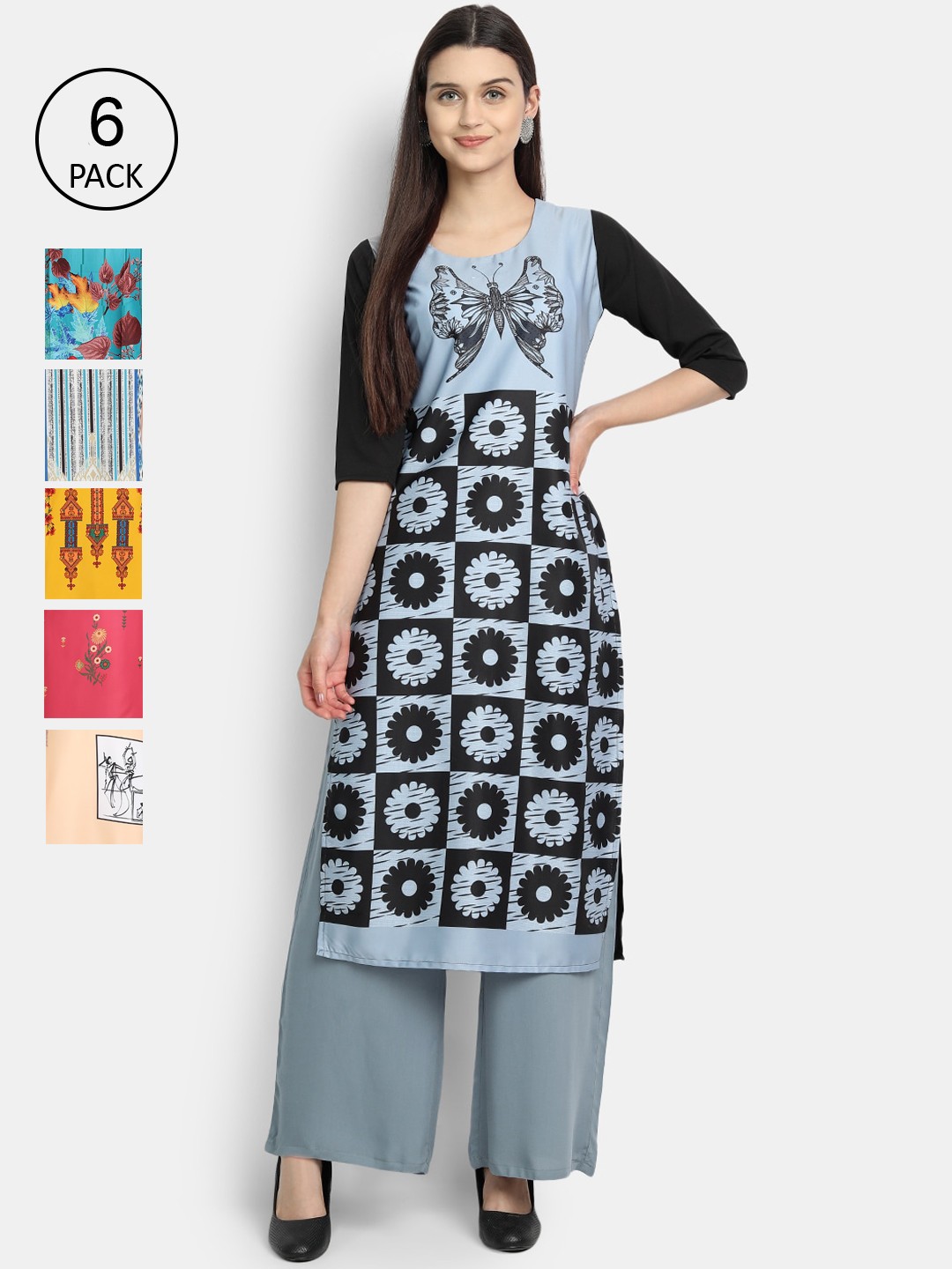 

7Threads Women Pack of 6 Multicoloured Ethnic Motifs Printed Kurta, Multi