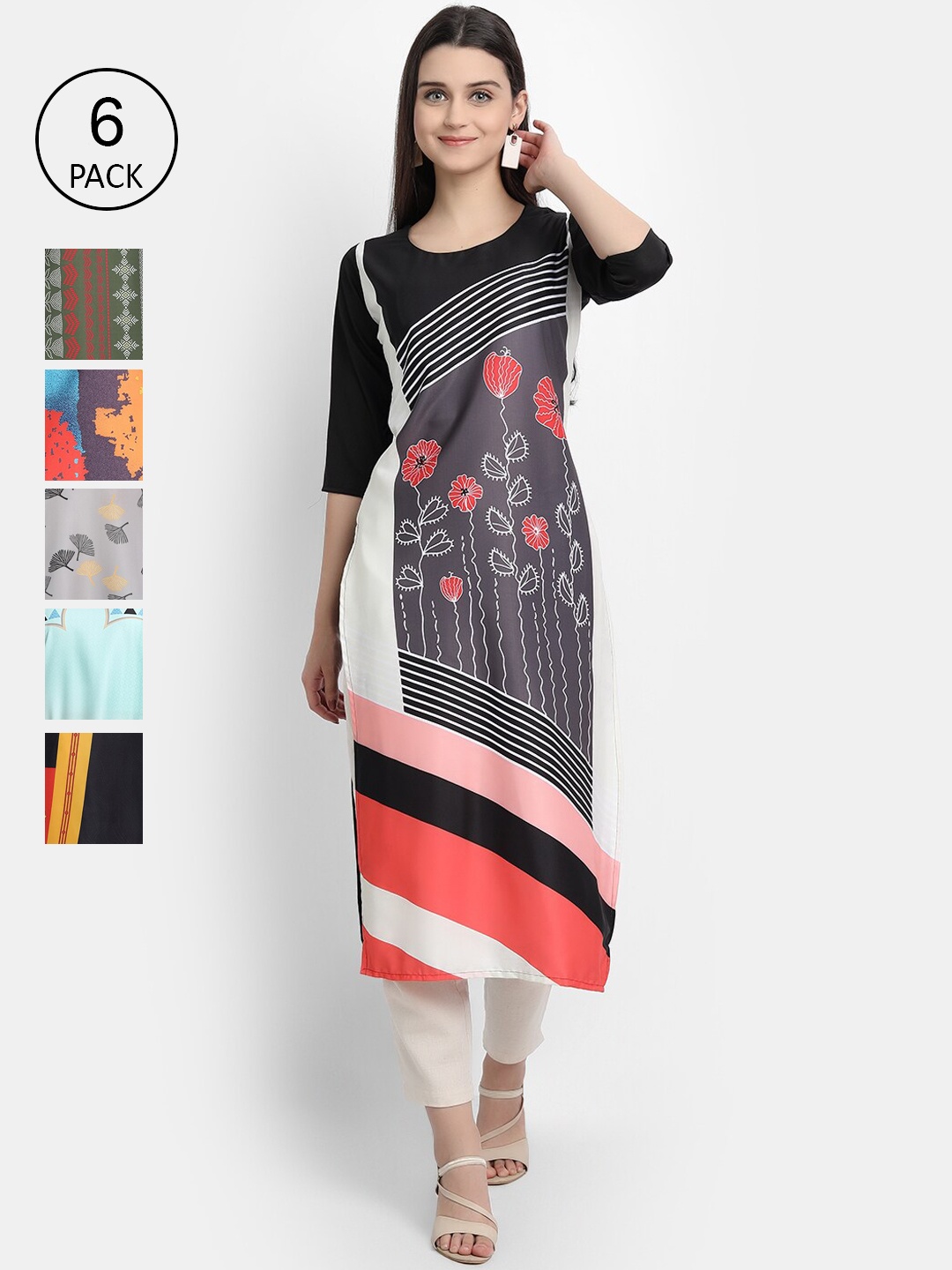 

7Threads Women Multicoloured Colourblocked Mirror Work Crepe Kurta, Multi