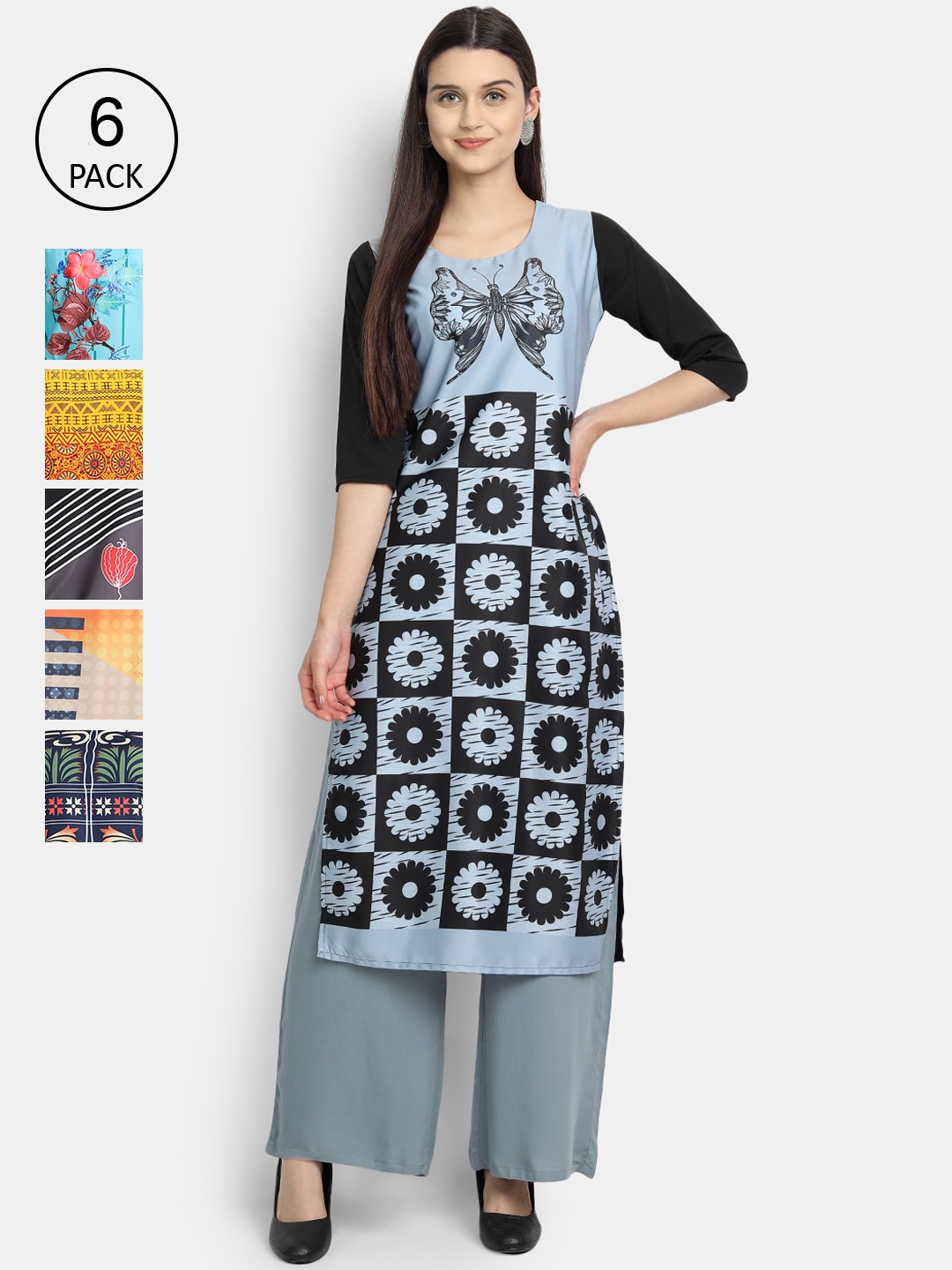

7Threads Women Multicoloured Ethnic Motifs Printed Cold-Shoulder Sleeves Thread Work Crepe Kurta, Multi