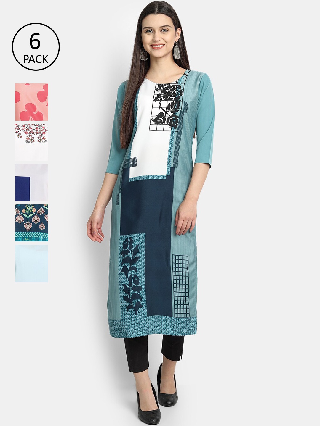 

7Threads Women Multicoloured & gunmetal Floral Printed Thread Work Crepe Kurta, Multi