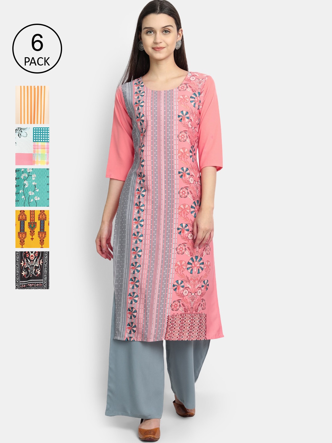 

7Threads Women Multicoloured & mauve shadows Ethnic Motifs Printed Thread Work Crepe Kurta, Multi
