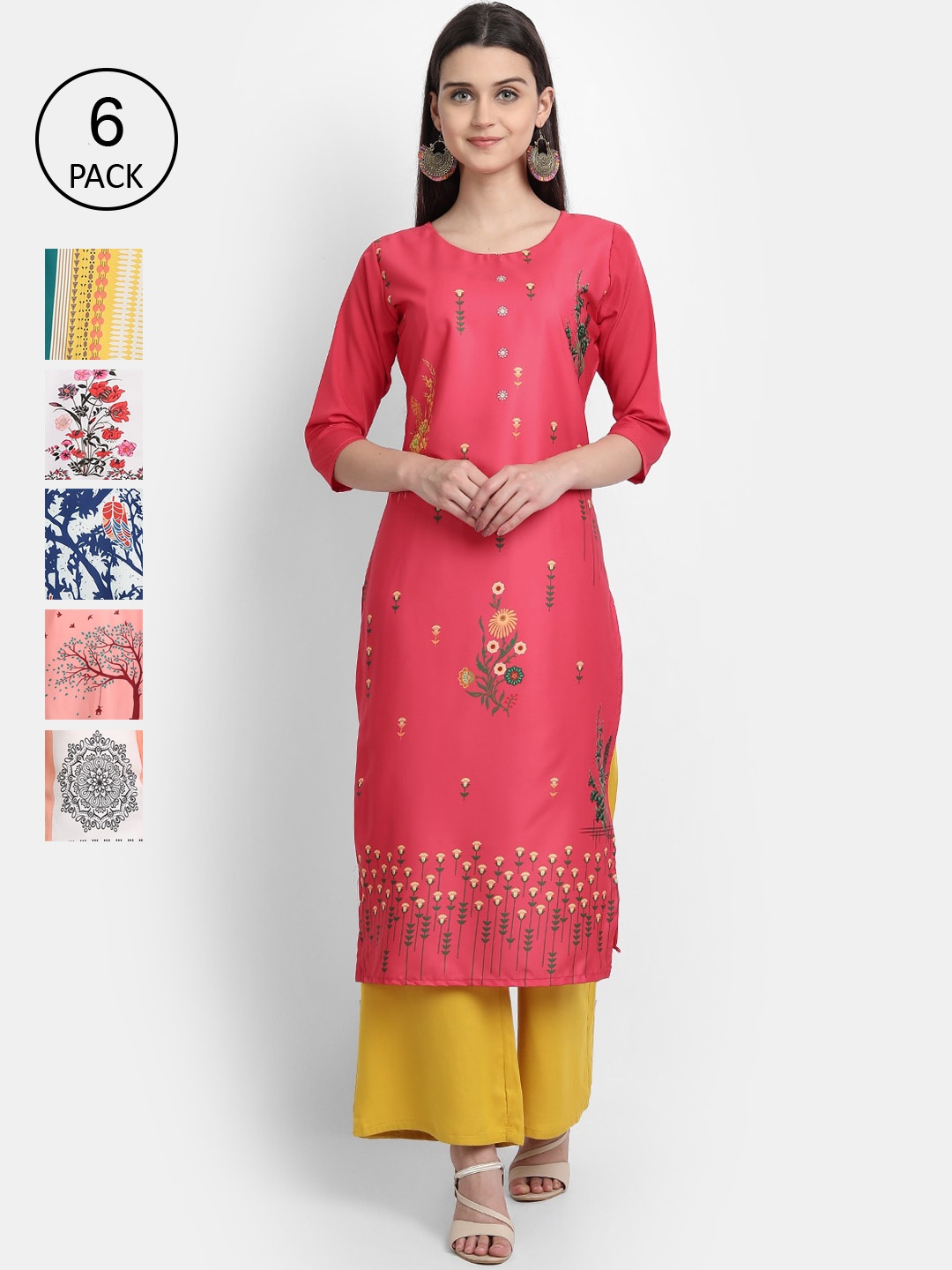

7Threads Women Multicoloured Floral Printed Thread Work Crepe Kurta, Multi