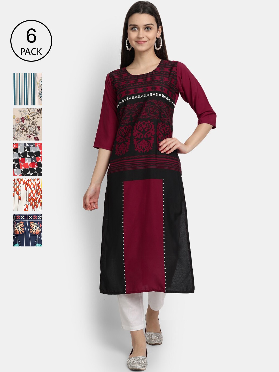 

7Threads Women Multicoloured Geometric Printed Patchwork Crepe Kurta, Multi