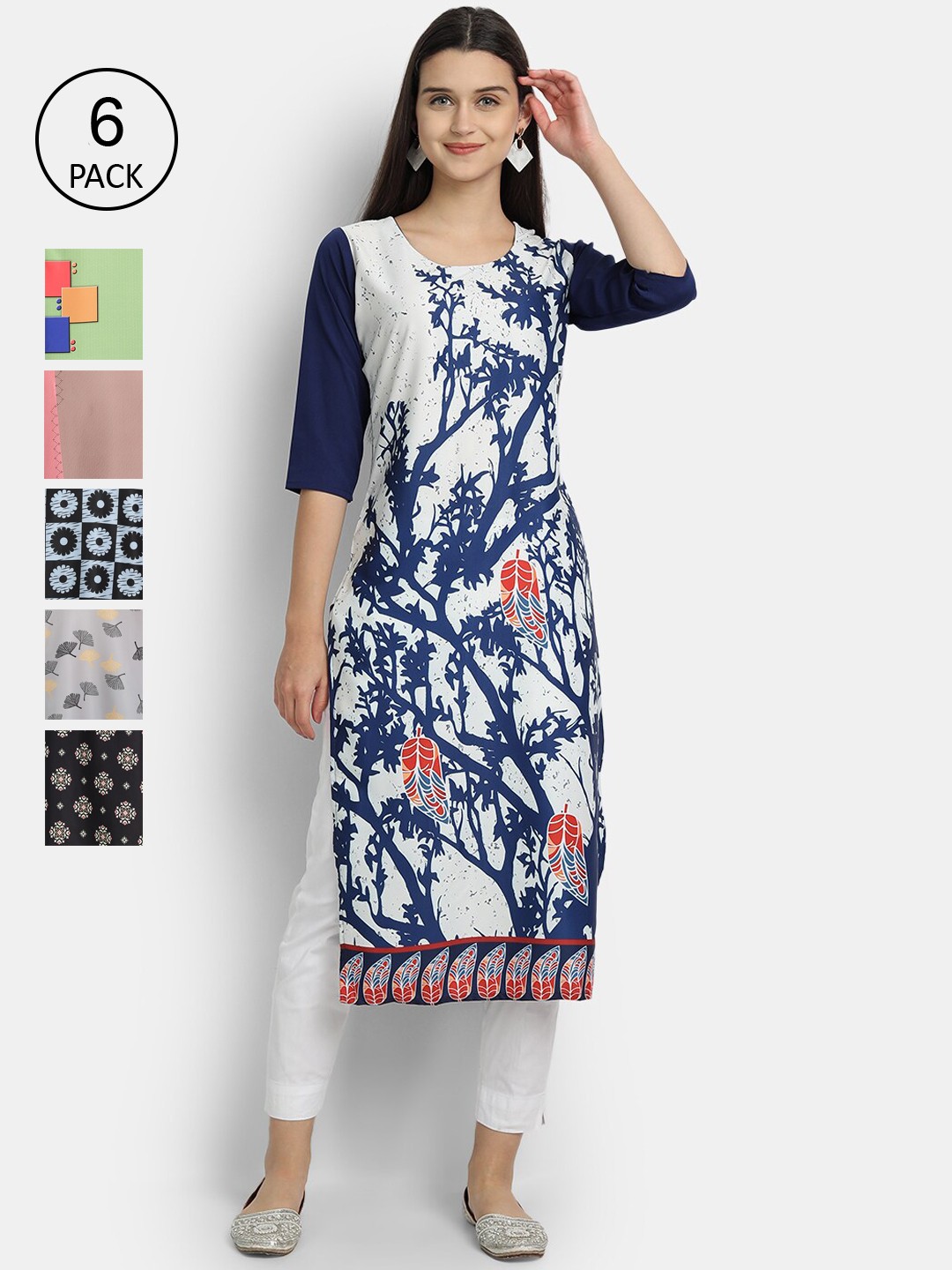 

7Threads Women Pack of 6 Multicoloured Floral Printed Kurta, Multi
