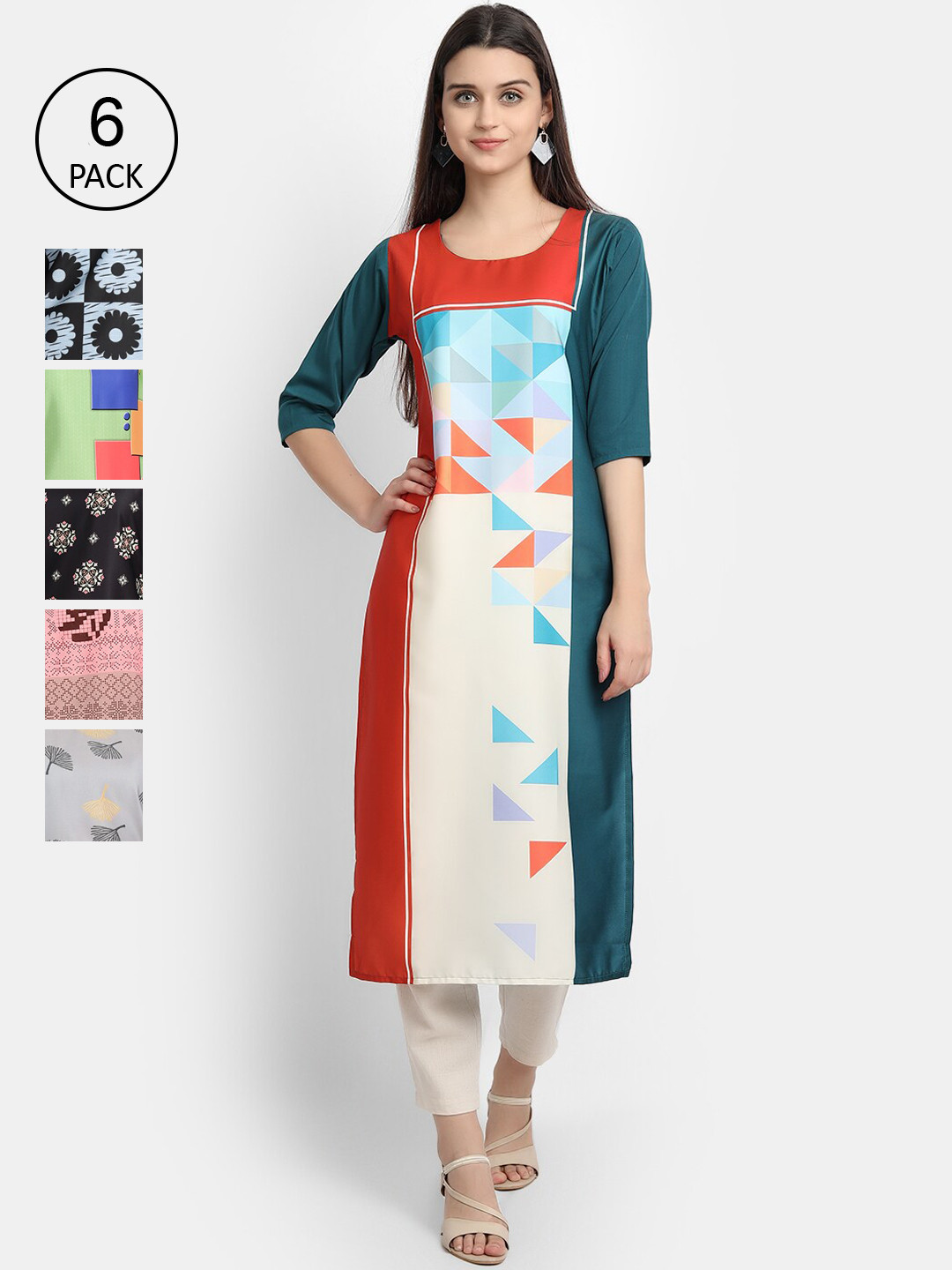 

7Threads Women Multicoloured Printed Thread Work Crepe Kurta, Multi