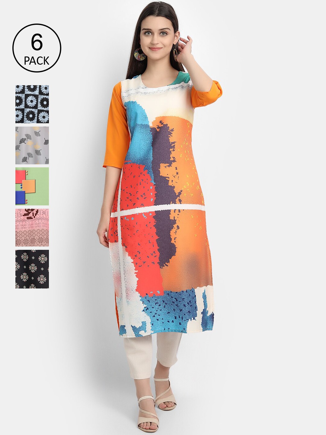 

7Threads Women Multicoloured Printed Thread Work Crepe Kurta, Multi