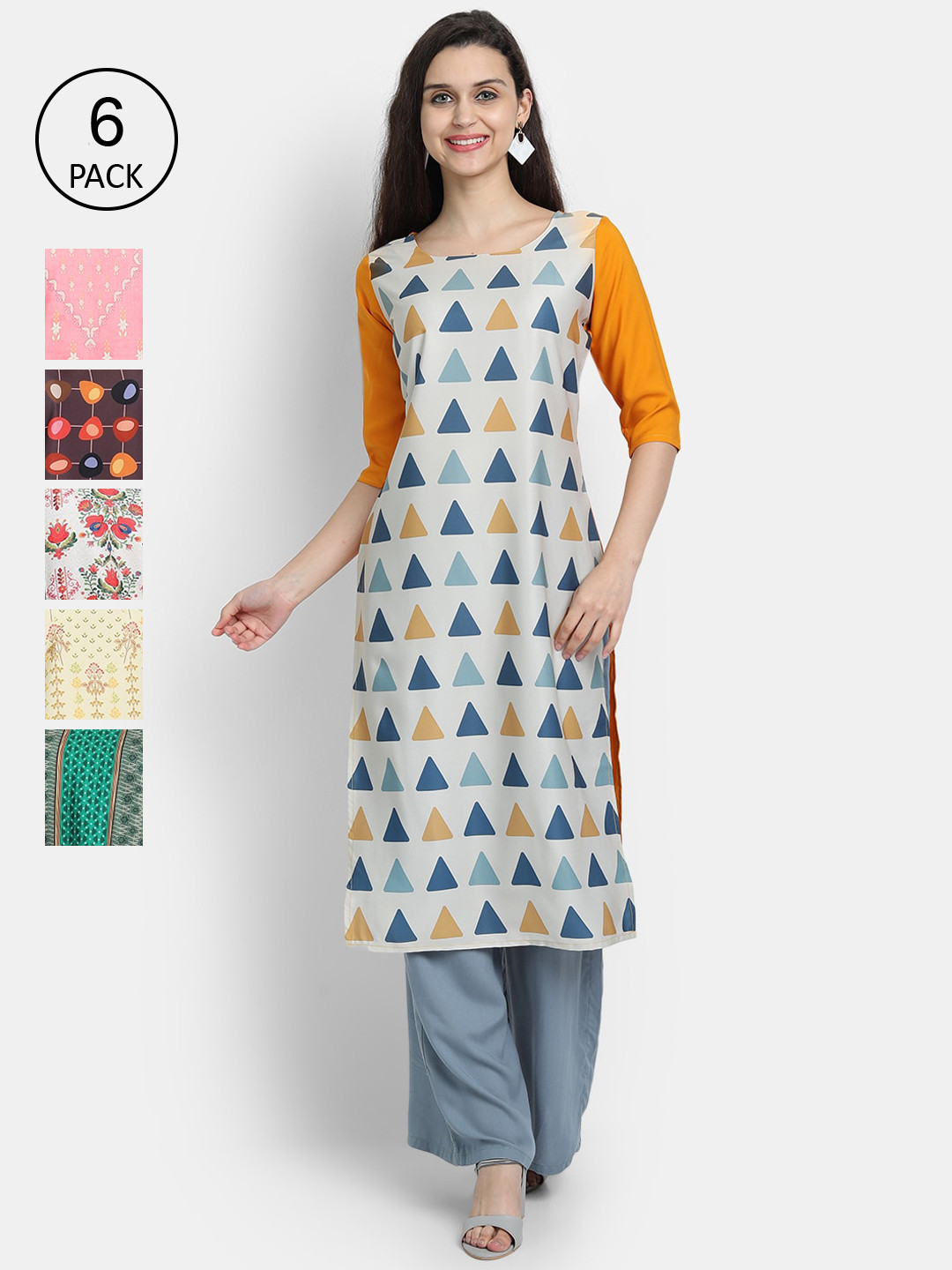 

7Threads Women Multicoloured Geometric Printed Thread Work Crepe Kurta, Multi