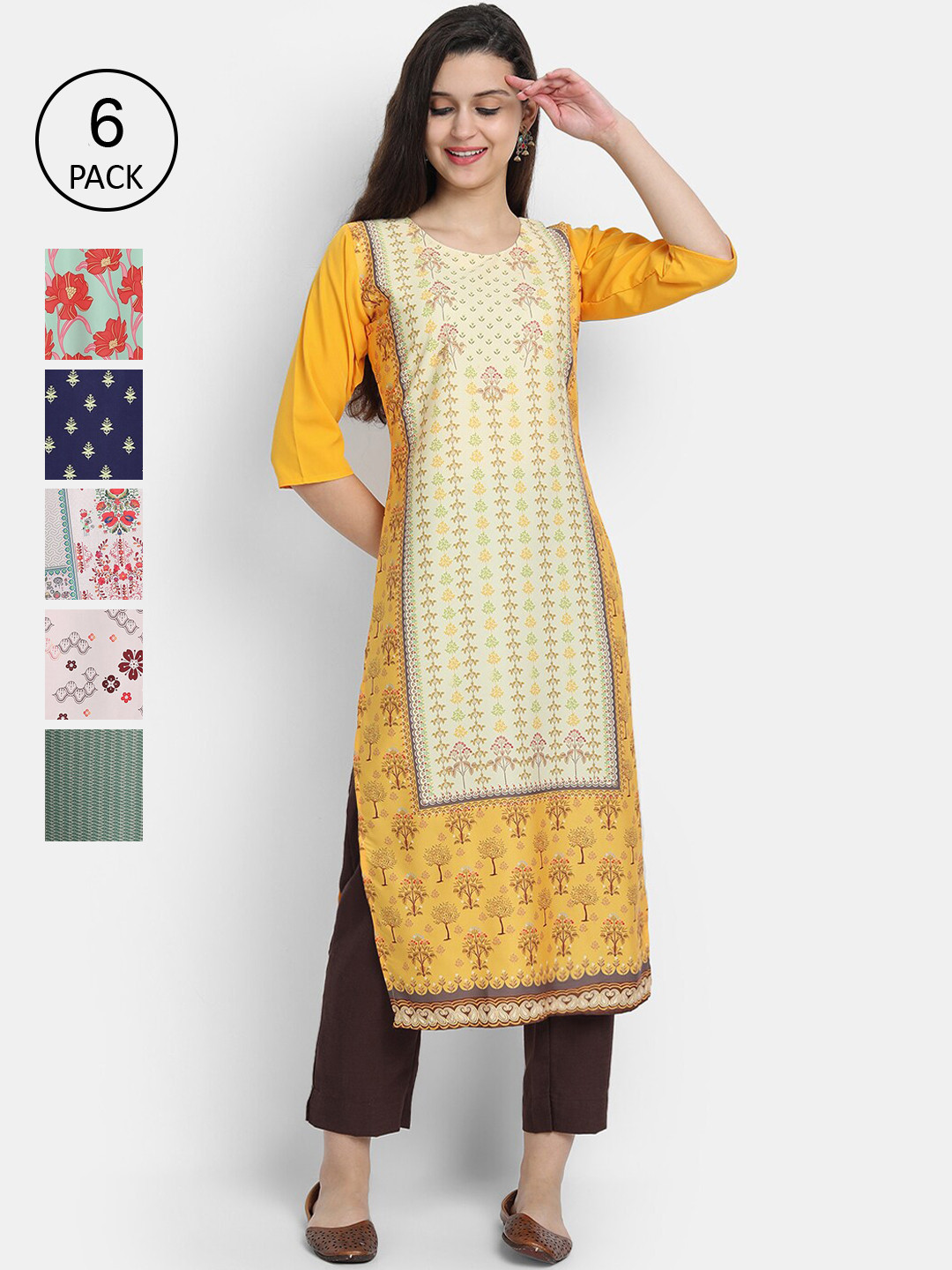 

7Threads Women Multicoloured & white asparagus Ethnic Motifs Printed Thread Work Crepe Kurta, Multi