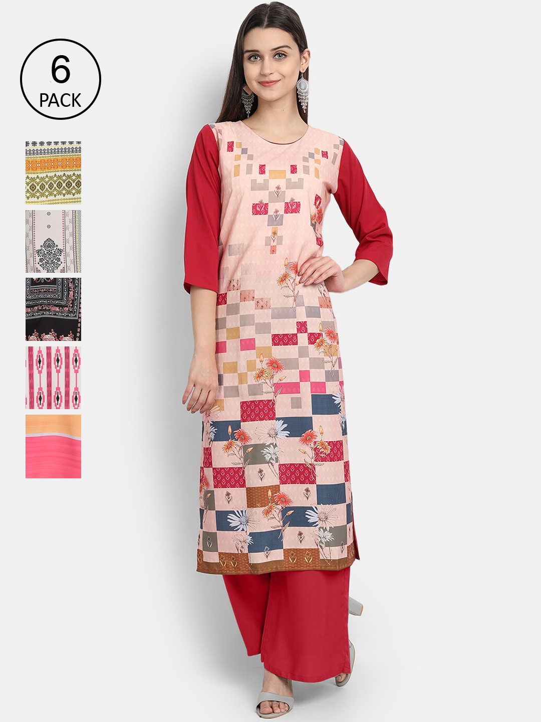 

7Threads Women Multicoloured Printed Thread Work Crepe Kurta, Multi