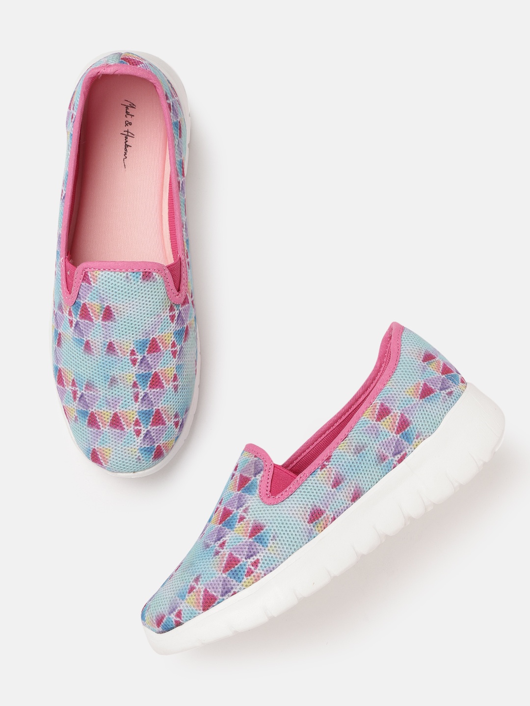 

Mast & Harbour Women Blue & Pink Printed Slip-On Sneakers