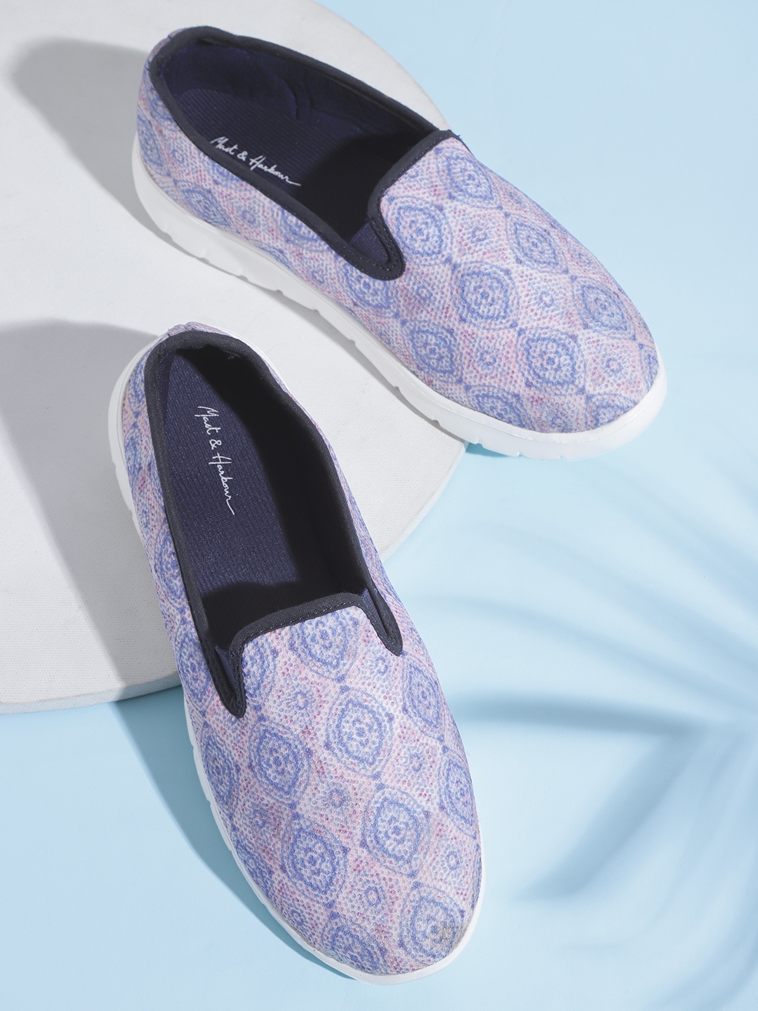 

Mast & Harbour Women Pink & Blue Printed Slip-On Sneakers