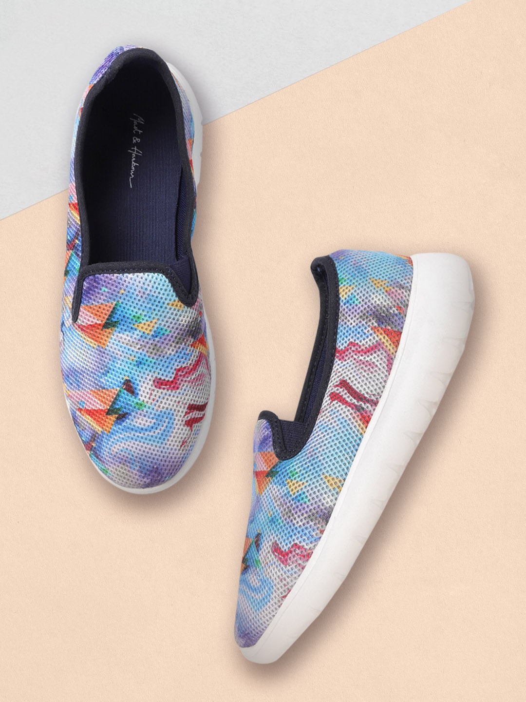 

Mast & Harbour Women Blue & Pink Printed Slip-On Sneakers