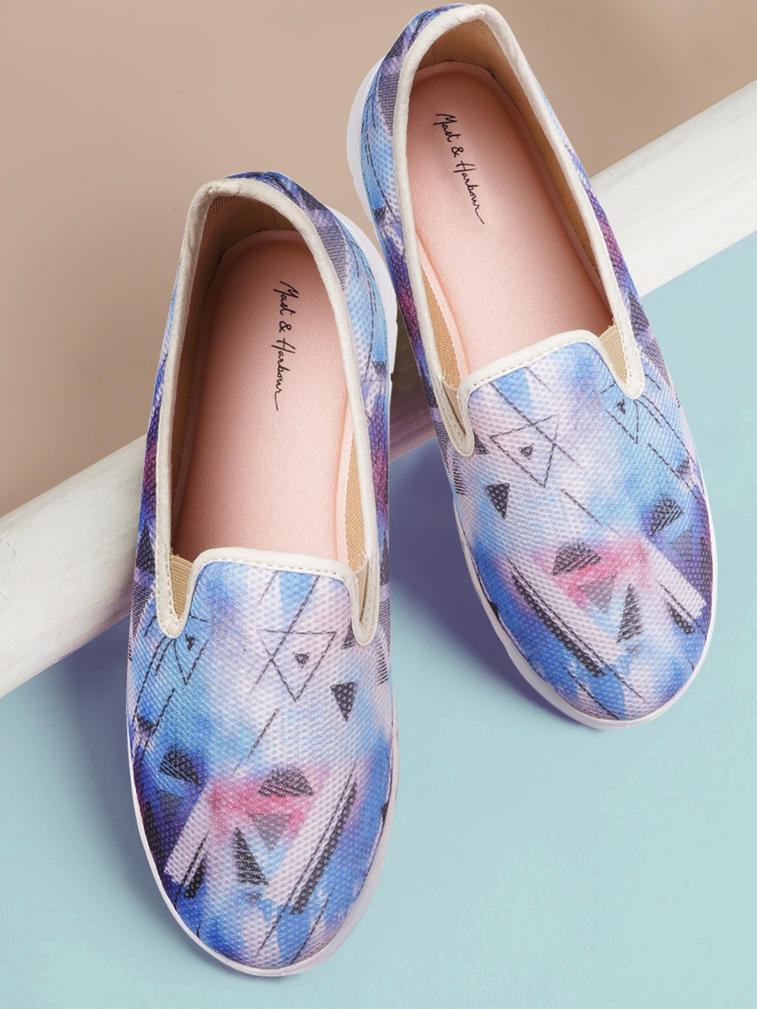 

Mast & Harbour Women Blue & White Printed Slip-On Sneakers