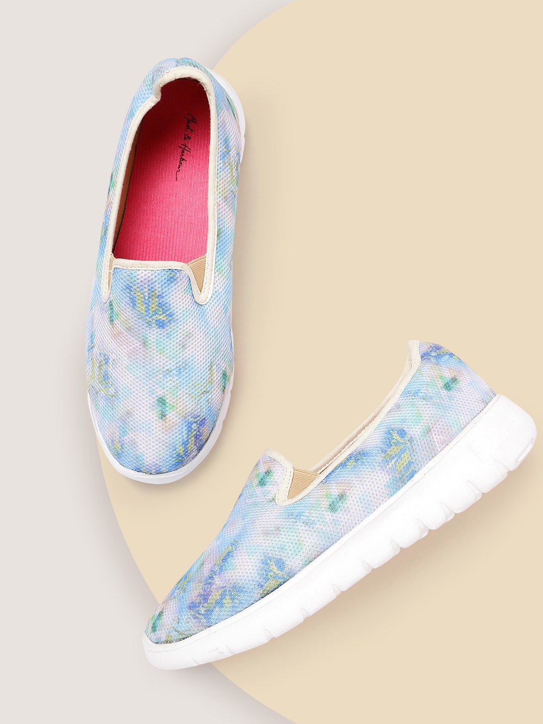 

Mast & Harbour Women Blue & Green Printed Slip-On Sneakers
