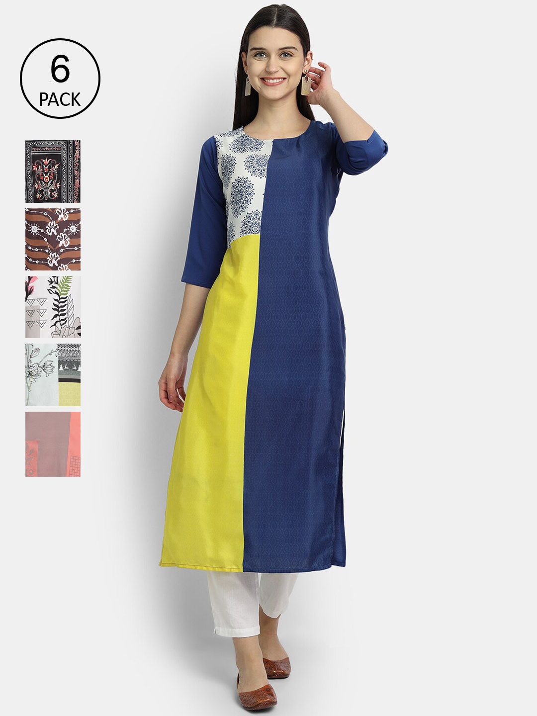 

7Threads Women Pack Of 6 Crepe Kurtas, Multi
