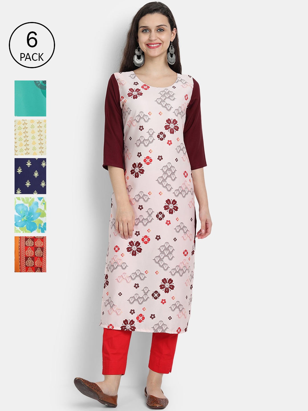 

7Threads Women Multicoloured Floral Printed Thread Work Crepe Kurta, Multi