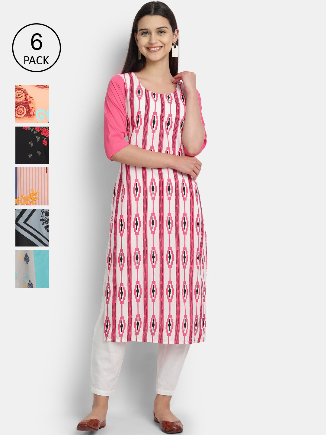

7Threads Women Pack Of 6 Multicoloured Printed Straight Kurta, Multi