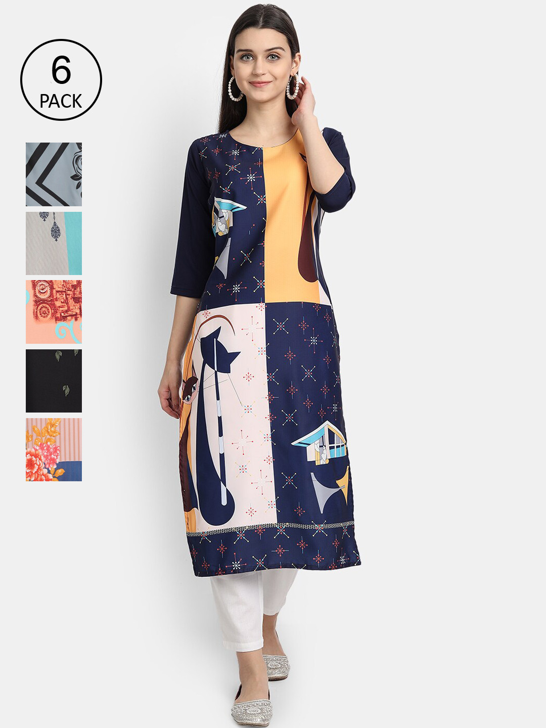 

7Threads Women Multicoloured Ethnic Motifs Printed Thread Work Crepe Kurta, Multi