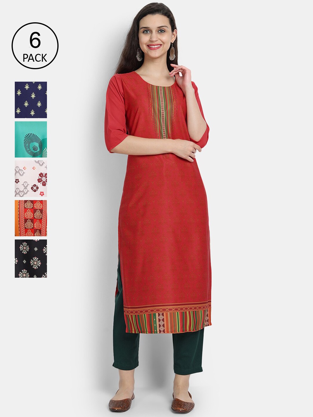 

7Threads Women Pack Of 6 Crepe Kurtas, Multi