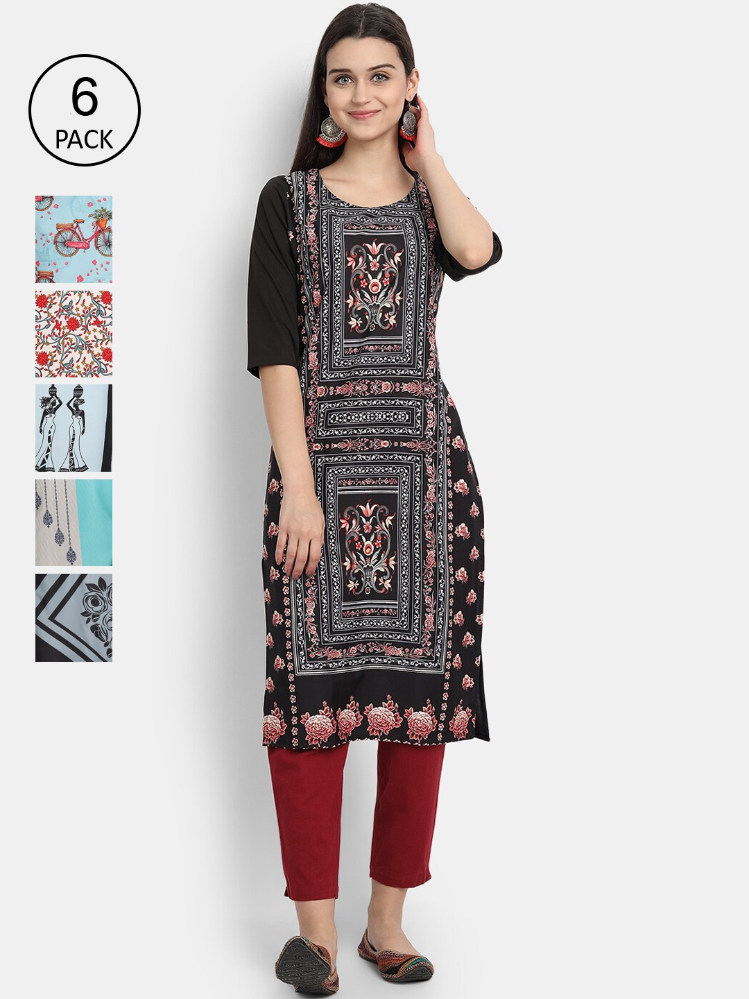 

7Threads Women Multicoloured Ethnic Motifs Printed Crepe Kurta, Multi