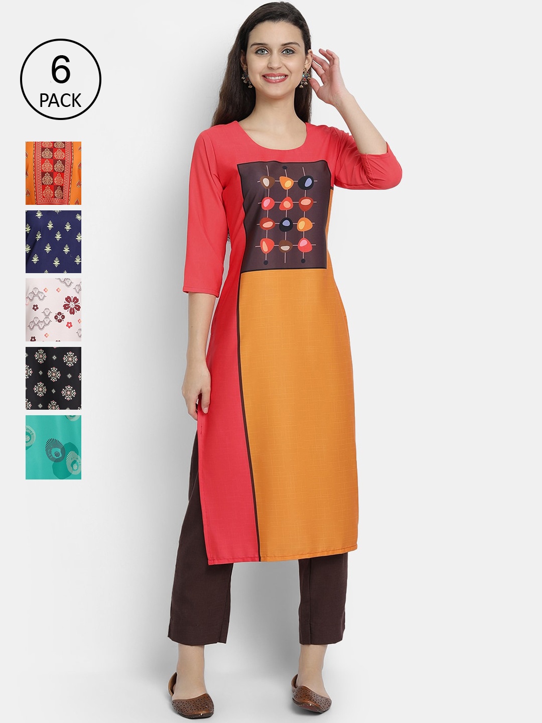 

7Threads Women Pack Of 6 Kurtas, Red