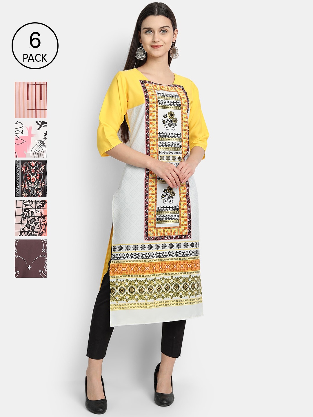 

7Threads Women Pack Of 6 Multicoloured Printed Straight Kurta, Multi