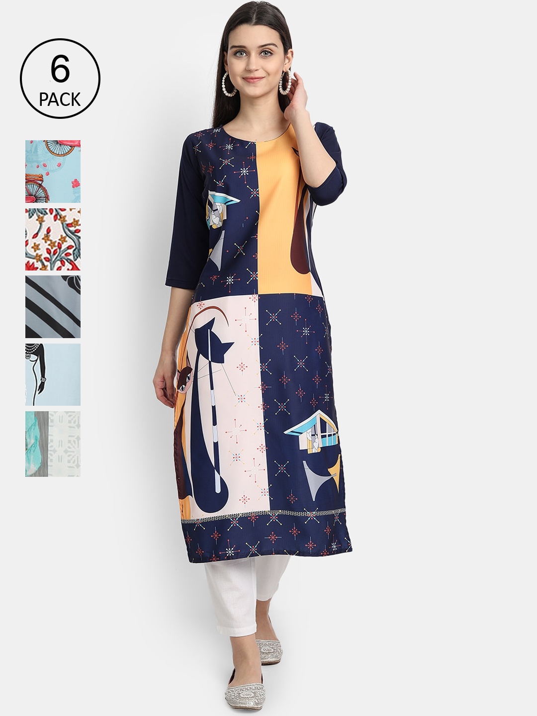 

7Threads Women Multicoloured Ethnic Motifs Printed Thread Work Crepe Kurta, Multi