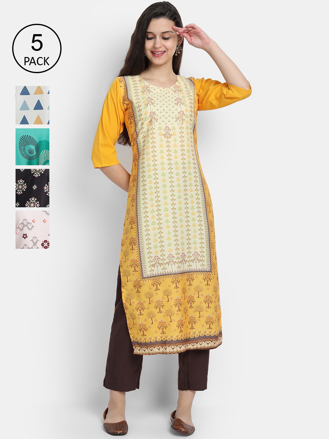 

7Threads Women Pack Of 6 Crepe Kurtas, Multi