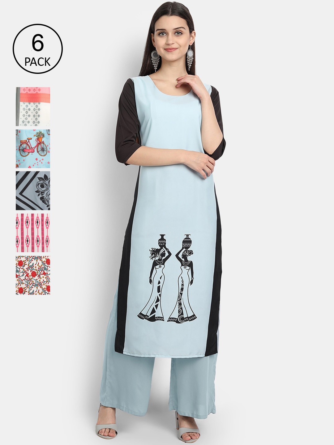 

7Threads Women Pack Of 6 Kurtas, Blue