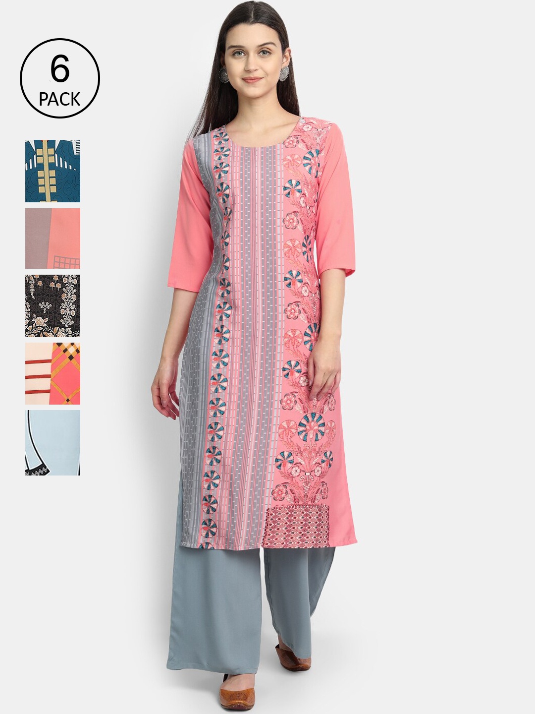 

7Threads Women Multicoloured Ethnic Motifs Printed Thread Work Crepe Kurta, Multi