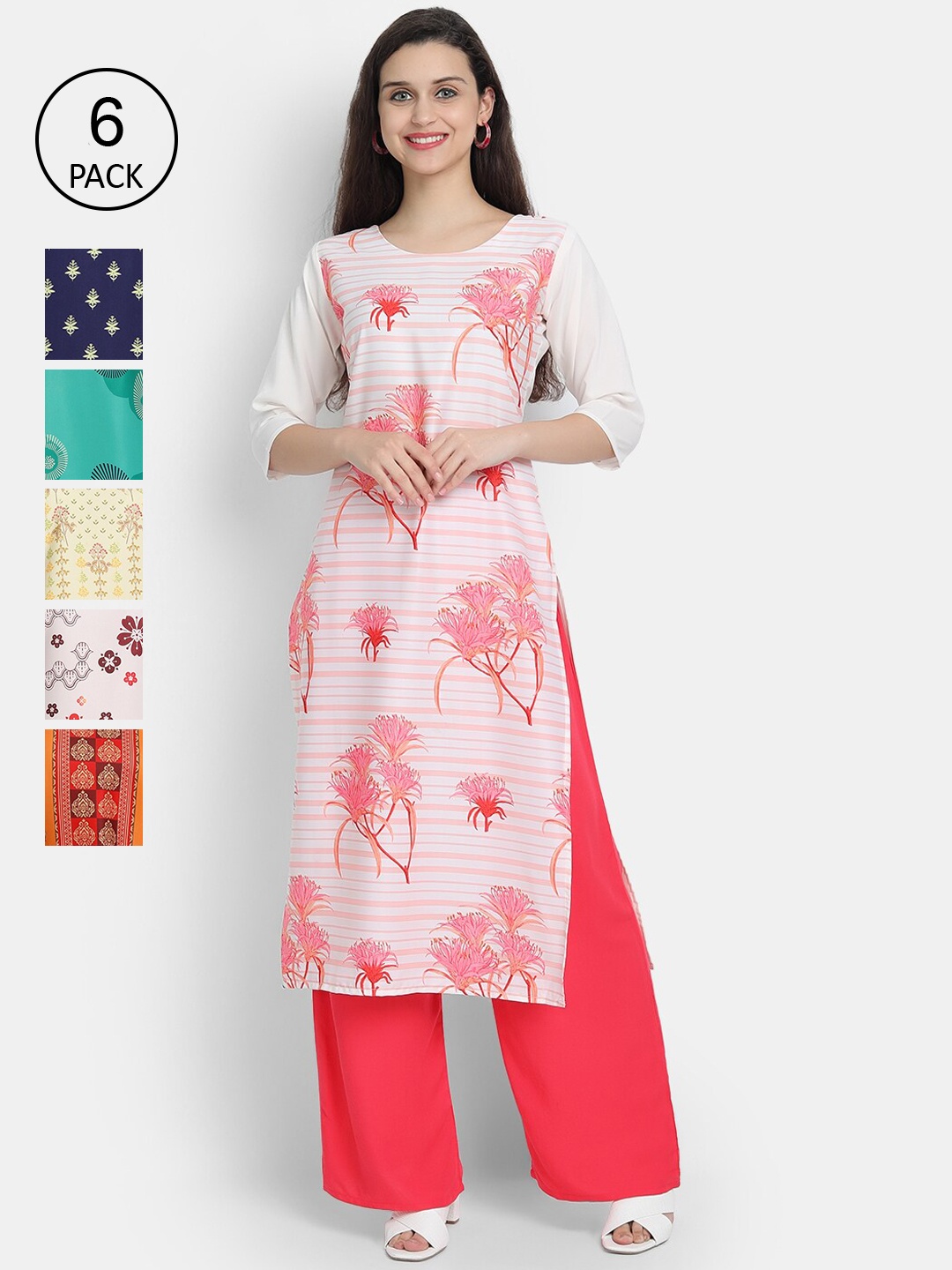 

7Threads Women Pack Of 6 Crepe Kurtas, Multi