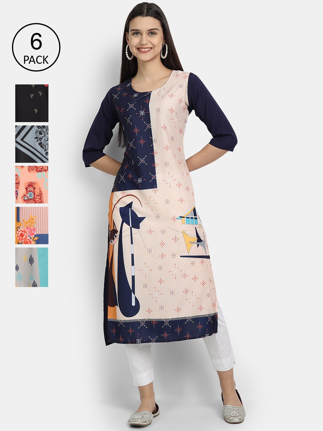 

7Threads Women Multicoloured Floral Printed Gotta Patti Crepe Kurta, Multi