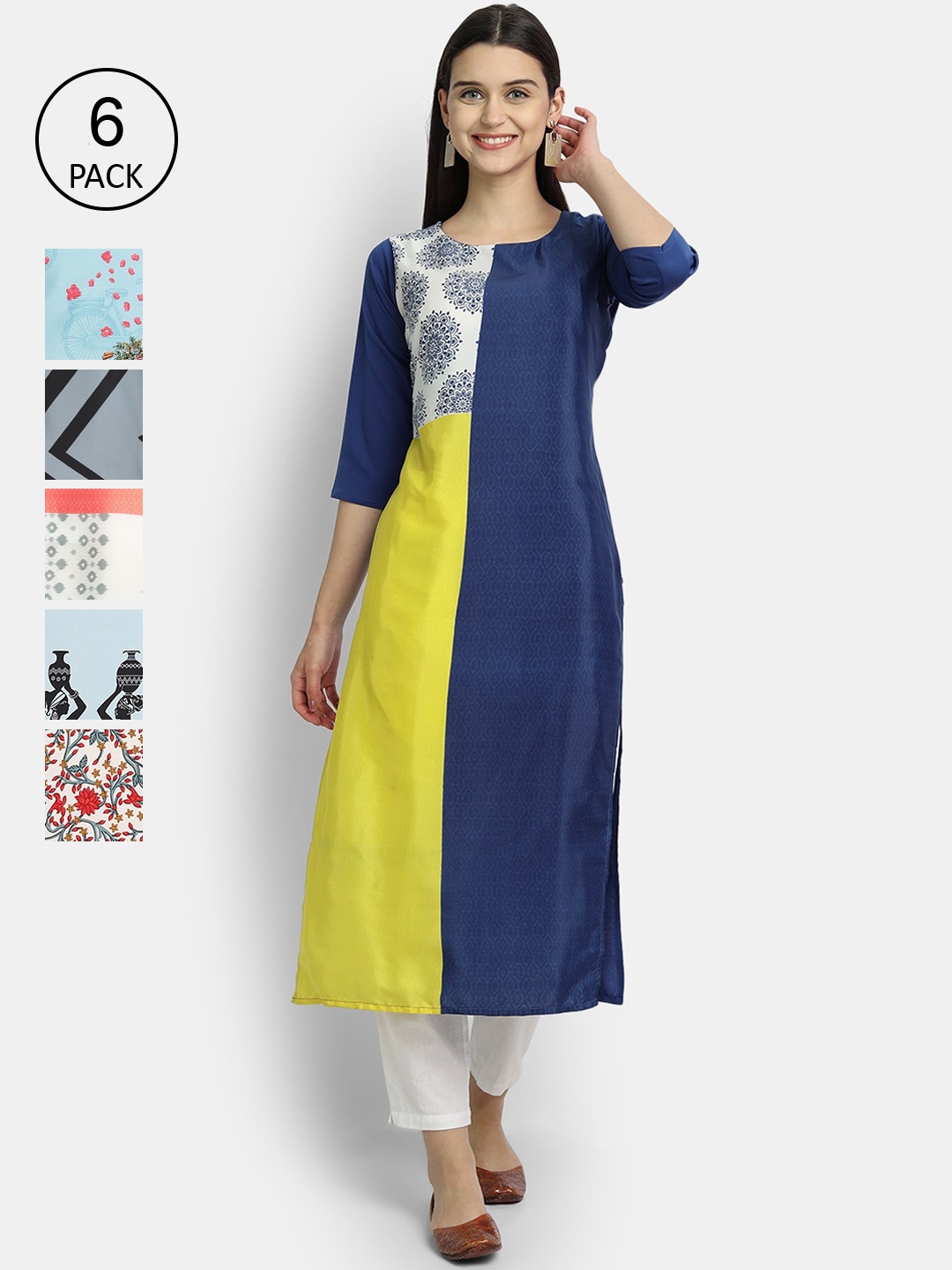 

7Threads Women Multicoloured Colourblocked Patchwork Crepe Kurta, Multi