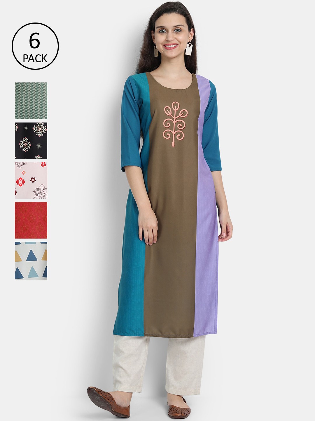 

7Threads Women Pack Of 6 Crepe Kurtas, Multi