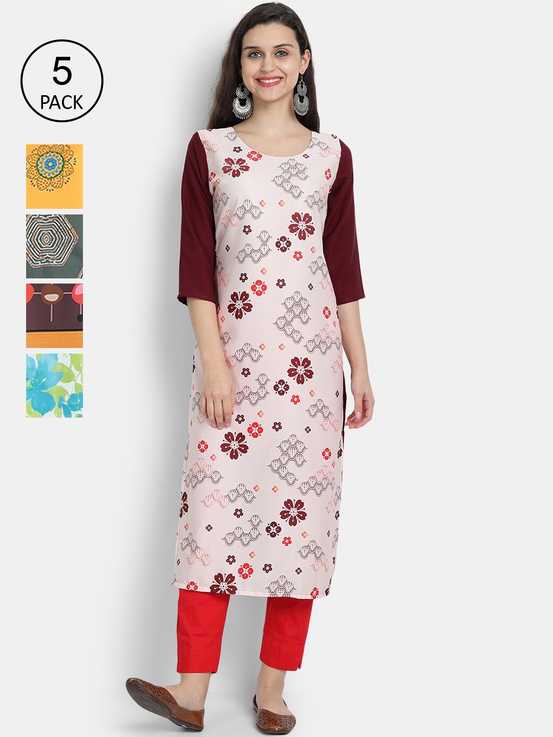 

7Threads Women Pack Of 6 Floral Printed Crepe Kurtas, Multi