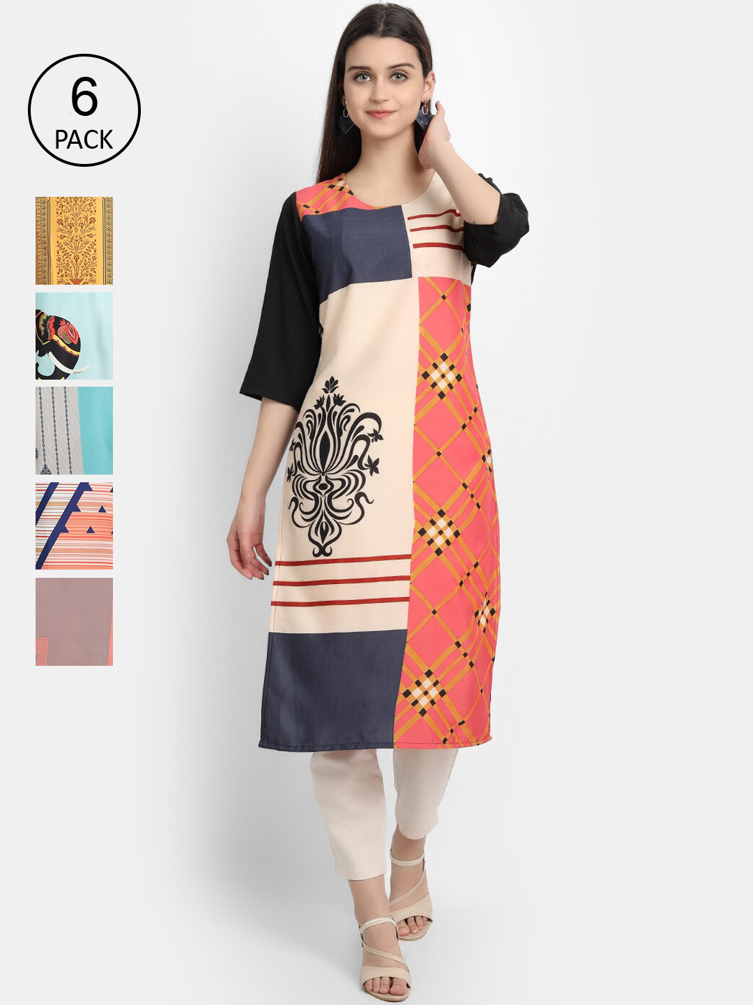 

7Threads Women Pack Of 6 Kurtas, Blue