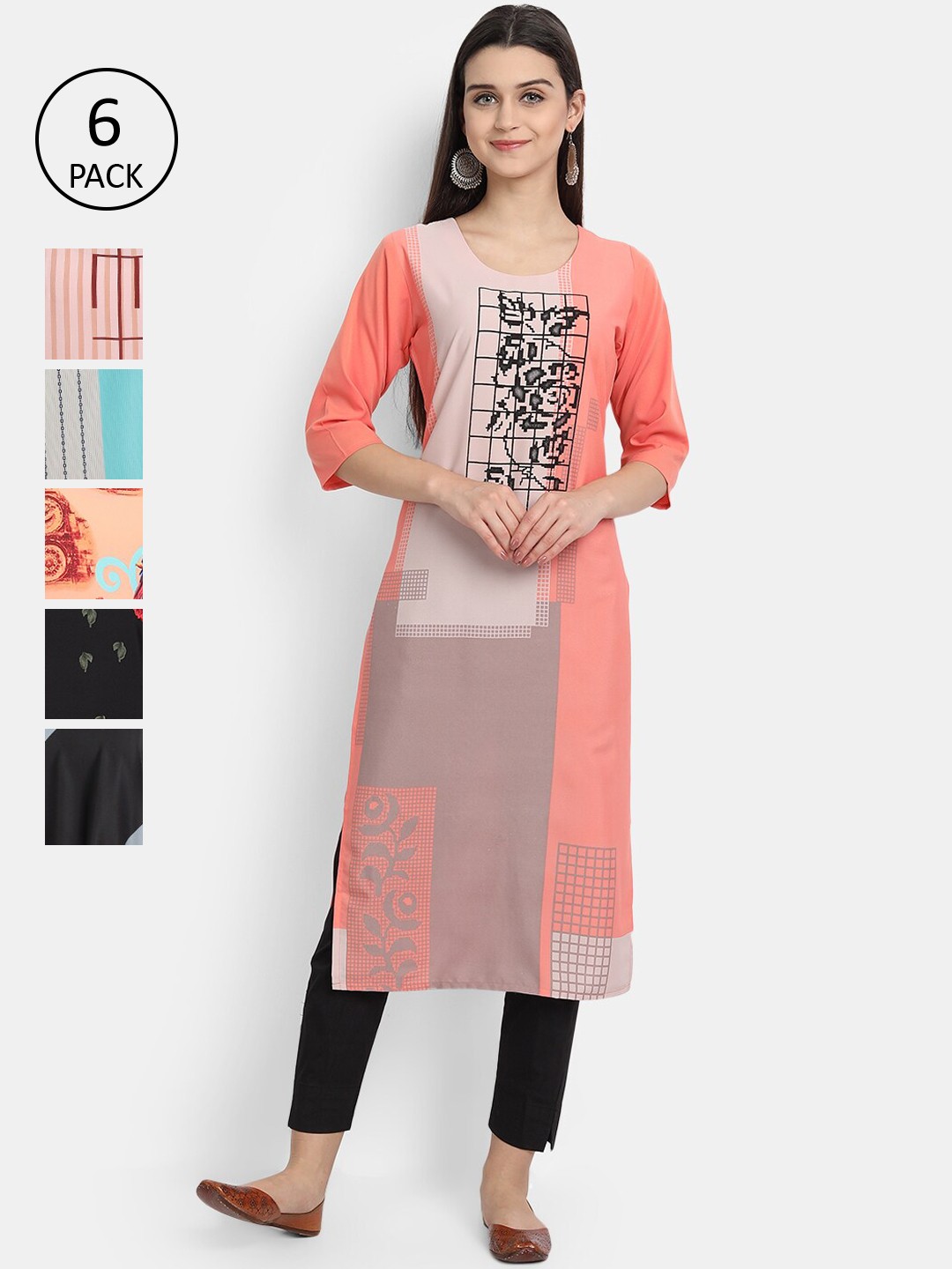 

7Threads Women Multicoloured Printed Thread Work Crepe Kurta, Multi